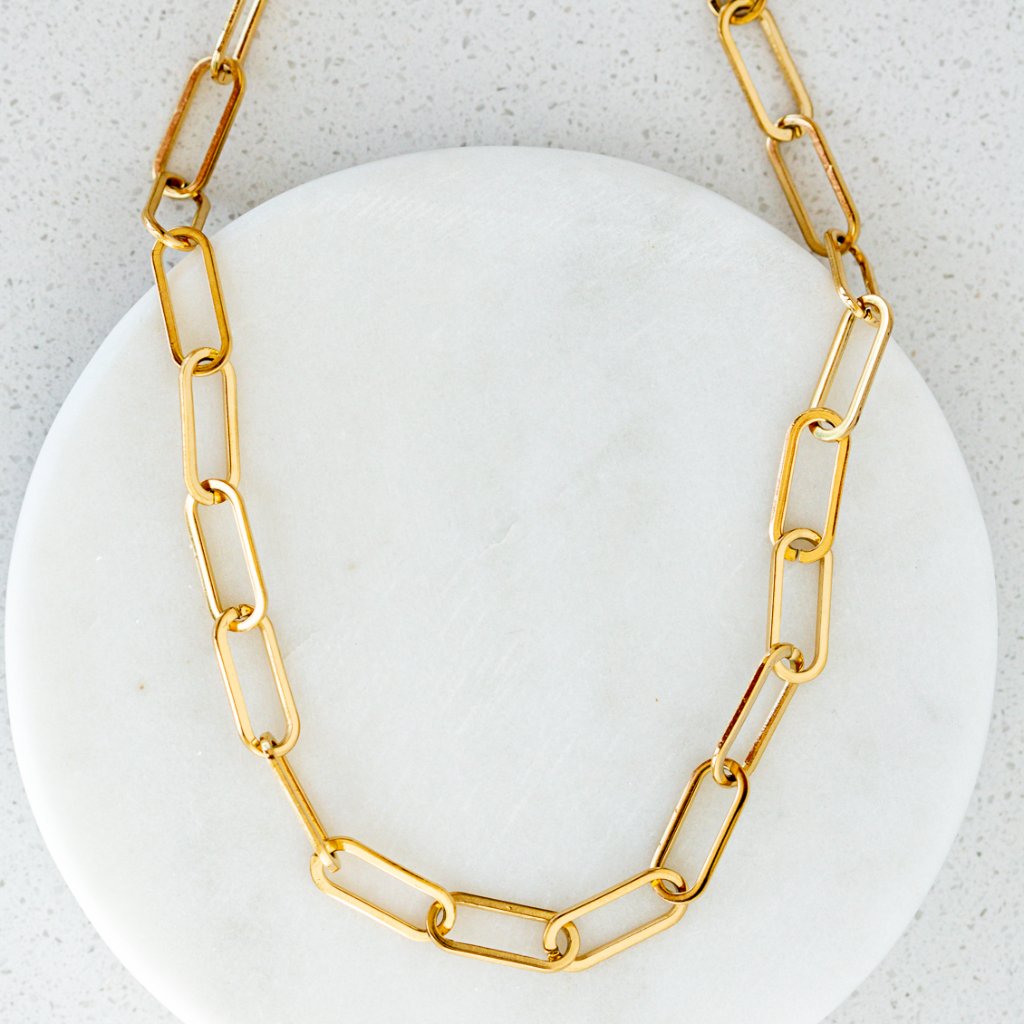 Large Gold Paperclip Chain Necklace Waterproof 18k Stainless Steel Layering